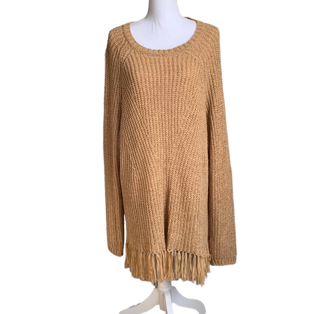 H&M Open Knit Fringe Long Sleeve Sweater Size Large